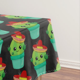 Happy Green Cactus in a Red Sombrero Pattern Tischdecke