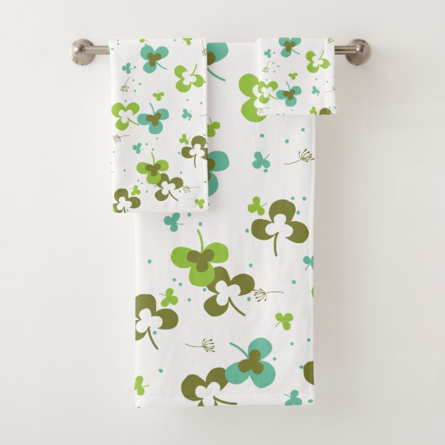 Happy Green Clover Blätter Art Pattern Badhandtuch Set (Insitu)