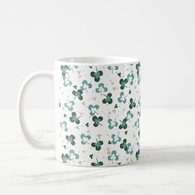 Happy Green Clover Blätter Art Pattern III Kaffeetasse (Links)