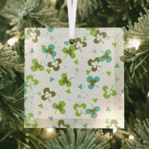 Happy Green Clover Blätter Art Pattern Ornament Aus Glas