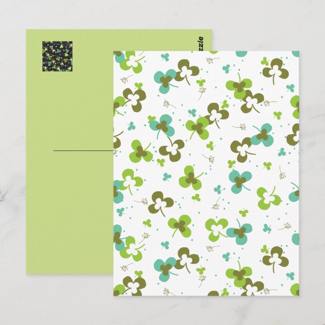 Happy Green Clover Blätter Art Pattern Postcard Postkarte (Vorne/Hinten)