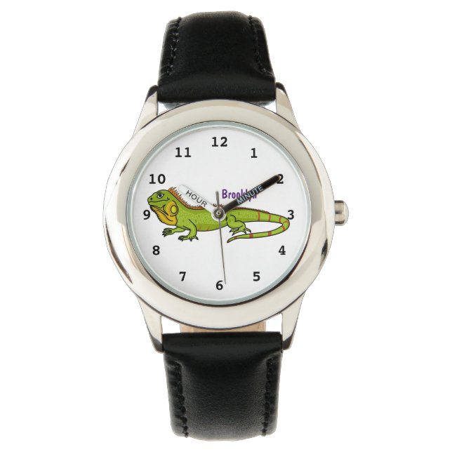 Happy Green iguana Cartoon Illustration Armbanduhr (Vorderseite)