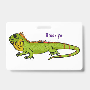 Happy Green iguana Cartoon Illustration Ausweis
