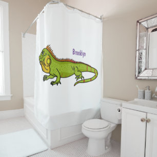 Happy Green iguana Cartoon Illustration Duschvorhang