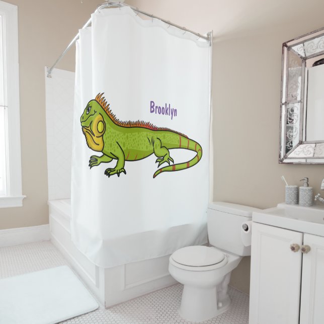 Happy Green iguana Cartoon Illustration Duschvorhang (Beispiel)