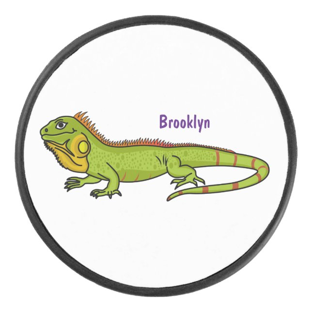 Happy Green iguana Cartoon Illustration Eishockey Puck (Vorderseite)