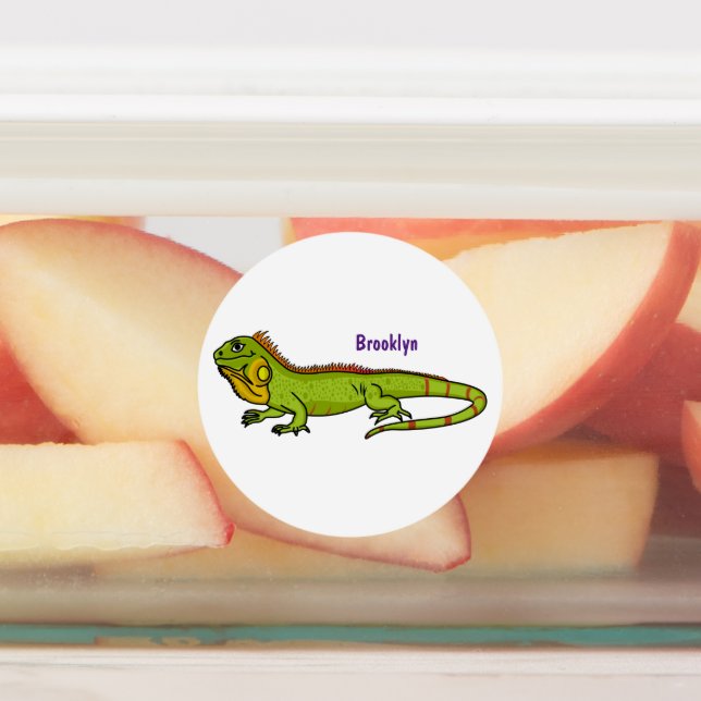 Happy Green iguana Cartoon Illustration Etiketten (Befestigt)