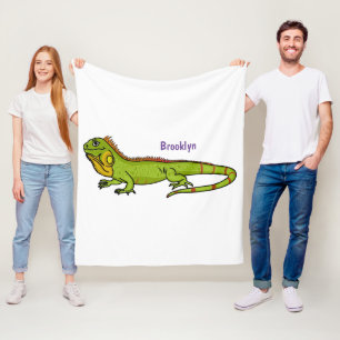 Happy Green iguana Cartoon Illustration Fleecedecke