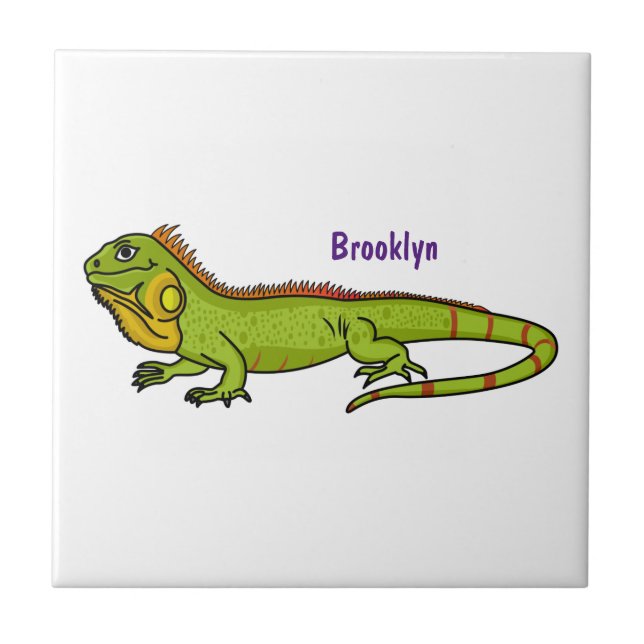Happy Green iguana Cartoon Illustration Fliese (Vorderseite)