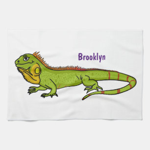 Happy Green iguana Cartoon Illustration Geschirrtuch