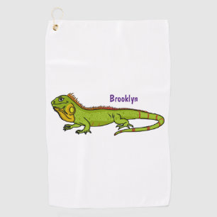 Happy Green iguana Cartoon Illustration Golfhandtuch