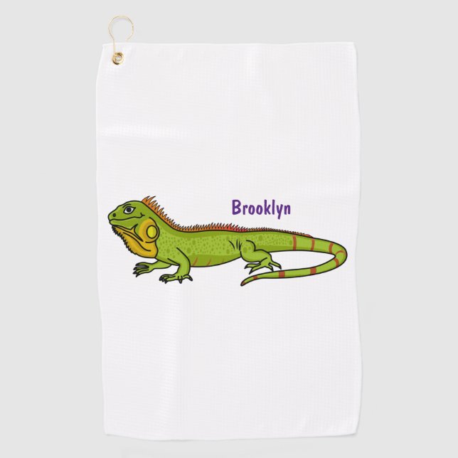 Happy Green iguana Cartoon Illustration Golfhandtuch (Vorderseite)
