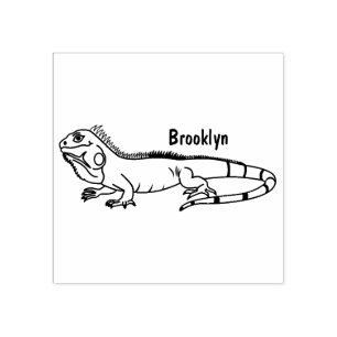 Happy Green iguana Cartoon Illustration Gummistempel