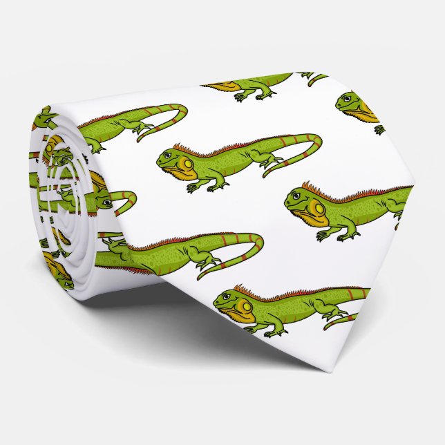 Happy Green iguana Cartoon Illustration Krawatte (Gerollt)