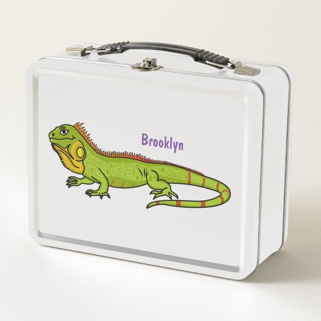 Happy Green iguana Cartoon Illustration Metall Brotdose (Vorderseite)