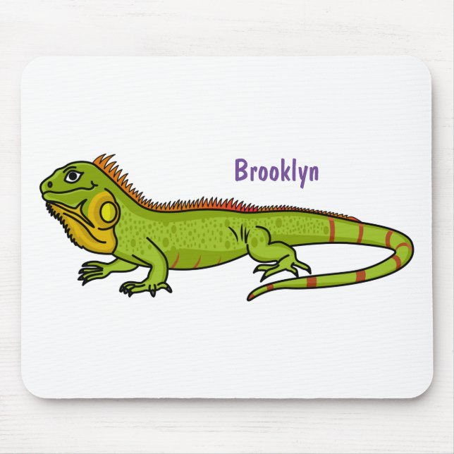 Happy Green iguana Cartoon Illustration Mousepad (Vorne)