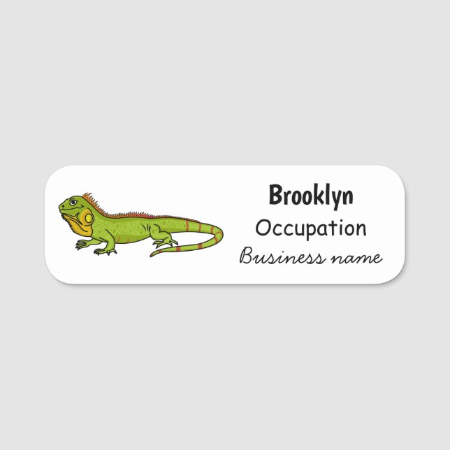 Happy Green iguana Cartoon Illustration Namensschild (Vorderseite)