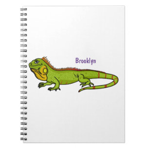 Happy green iguana cartoon illustration notizblock