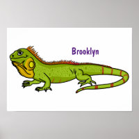 Happy Green iguana Cartoon Illustration