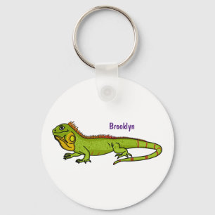 Happy green iguana cartoon illustration schlüsselanhänger