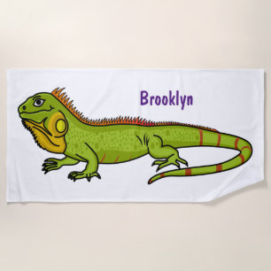Happy Green iguana Cartoon Illustration Strandtuch