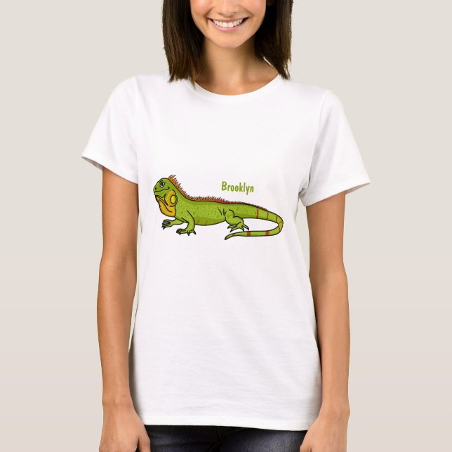Happy Green iguana Cartoon Illustration T-Shirt (Vorderseite)