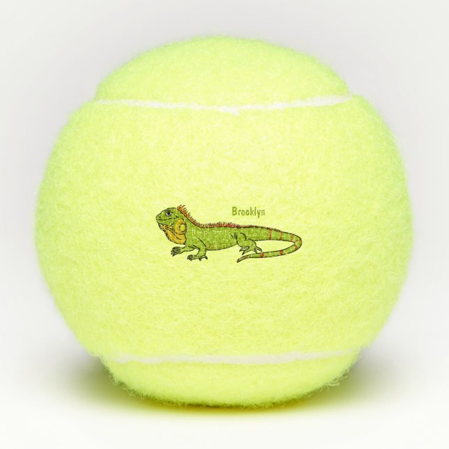 Happy Green iguana Cartoon Illustration Tennisbälle (Vorderseite)
