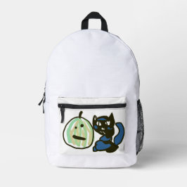 Happy Green Jack o Lantern Black Cat  Bedruckter Rucksack