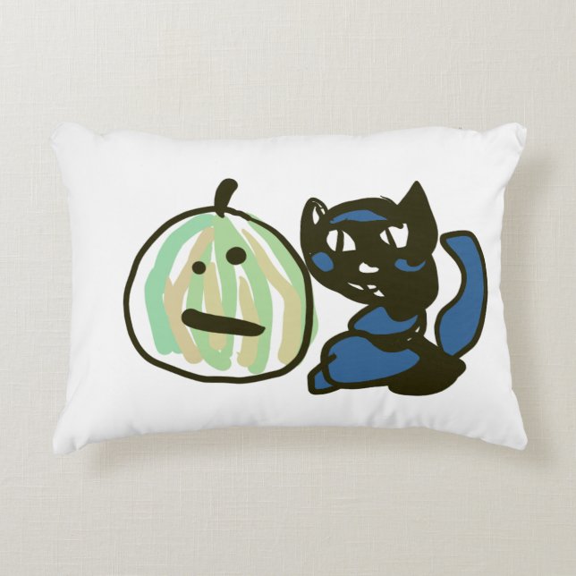 Happy Green Jack o Lantern Black Cat  Dekokissen (Vorderseite)