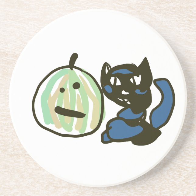 Happy Green Jack o Lantern Black Cat  Getränkeuntersetzer (Vorne)