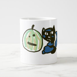 Happy Green Jack o Lantern Black Cat  Jumbo-Tasse