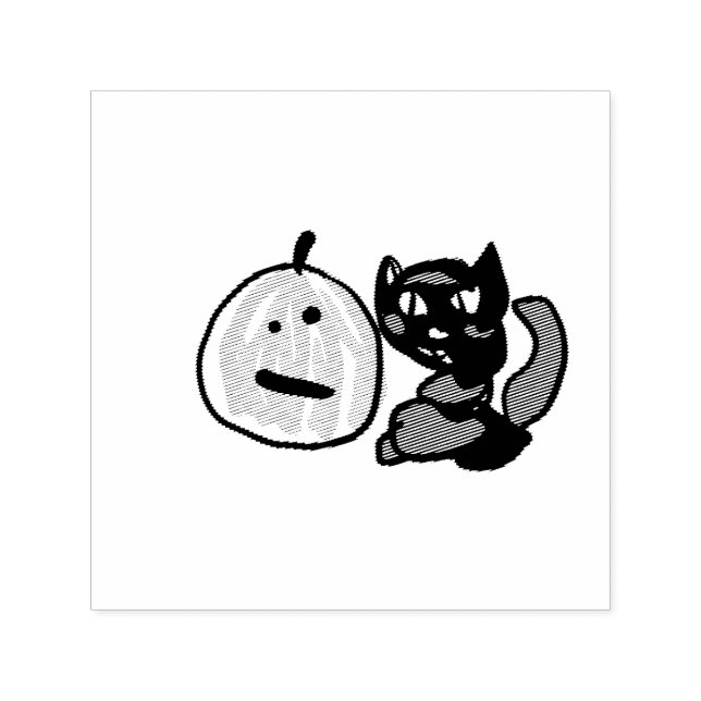 Happy Green Jack o Lantern Black Cat  Permastempel (Design)