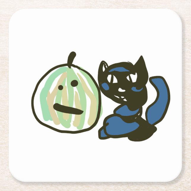 Happy Green Jack o Lantern Black Cat  Rechteckiger Pappuntersetzer (Vorderseite)