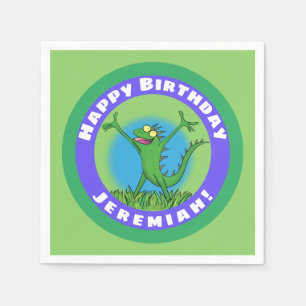 Happy green lächelnd animierte Leguaneidechse Serviette