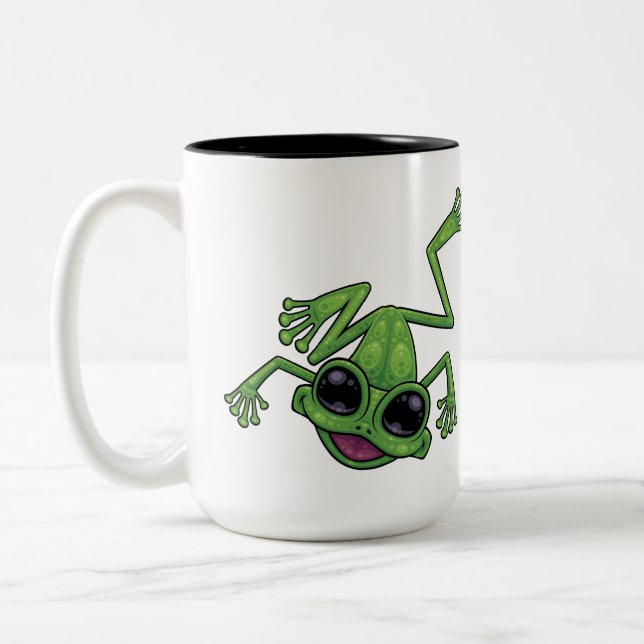 Happy Green Tree Frog Zweifarbige Tasse (Links)