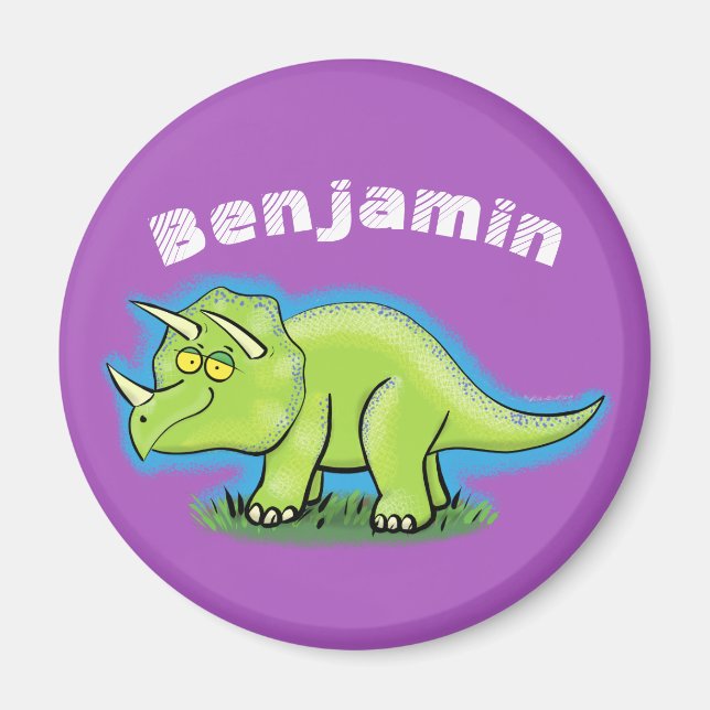 Happy Green Triceratops Dinosaurier Cartoon Magnet (Vorne)