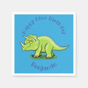 Happy Green Triceratops Dinosaurier Cartoon Serviette