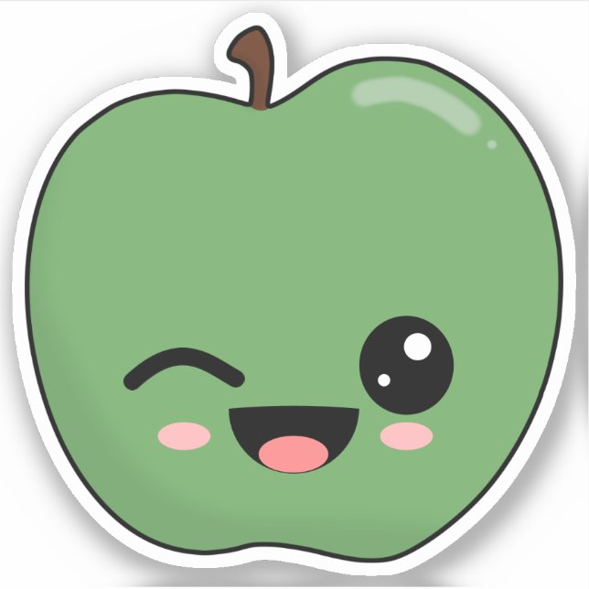Happy Green Winking Apple Aufkleber (Vorderseite)