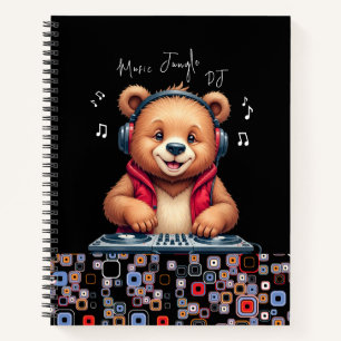 Happy Grizzly Bear, Lächelnder DJ, Music Jungle Notizbuch