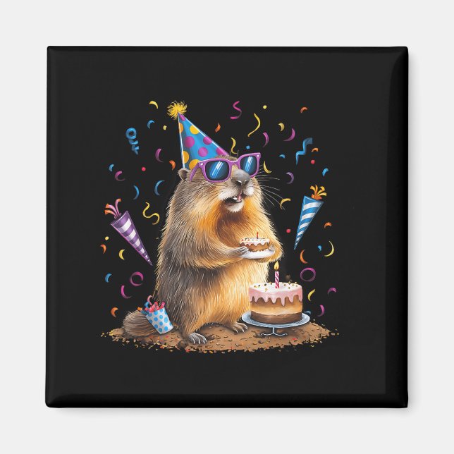 Happy Groundhog Day 12 Feb Ground Hog With Birthda Magnet (Vorne)