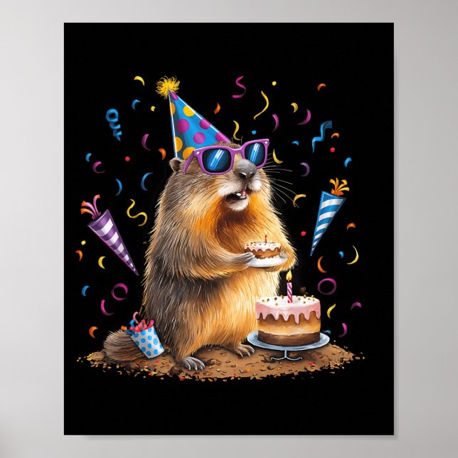 Happy Groundhog Day 12 Feb Ground Hog With Birthda Poster (Vorne)