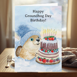 Happy Groundhog Day Birthday Groundhog with Cake Karte