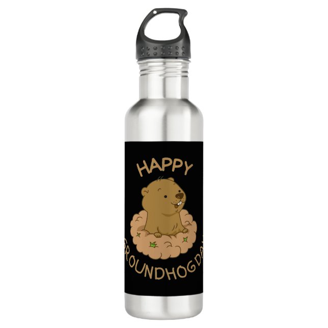Happy Groundhog Day Edelstahlflasche (Vorderseite)