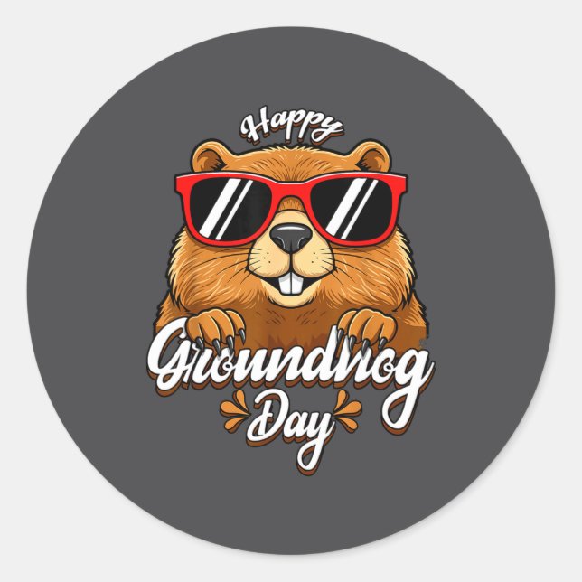 Happy Groundhog Day Funny Groundhog Sungles Cute K Runder Aufkleber (Vorderseite)