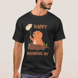 Happy Groundhog Day - Funny Woodchuck mit Blume T-Shirt