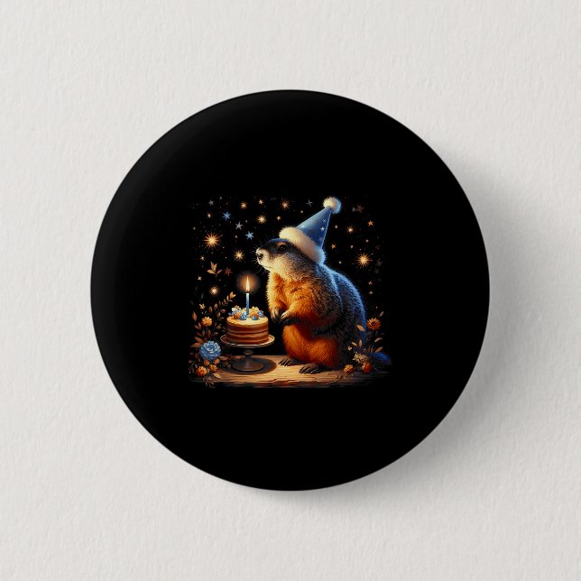 Happy Groundhog Day Ground Hog With Birthday Cake  Button (Vorderseite)
