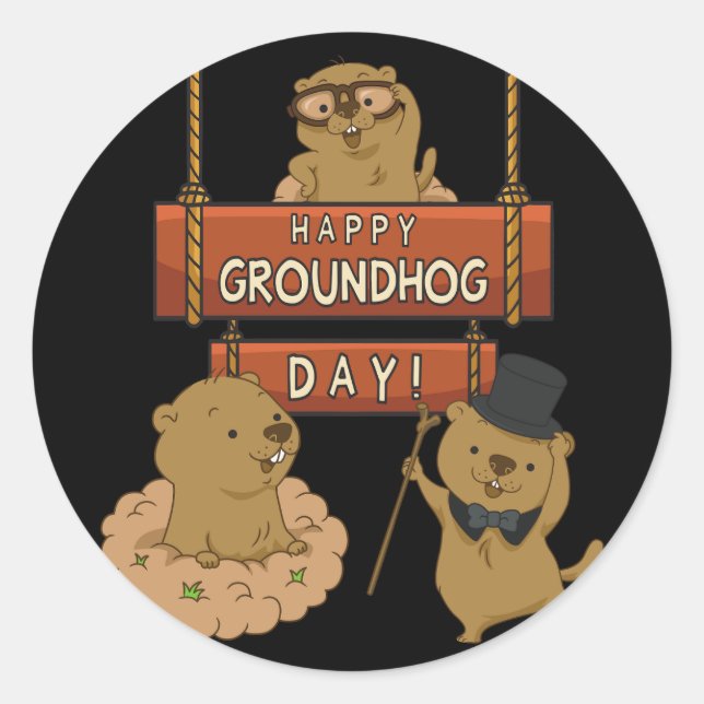 Happy Groundhog Day Runder Aufkleber (Vorderseite)