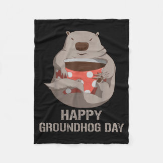 Happy Groundhog Day Tee Funny Coffee Lover Retro M Fleecedecke
