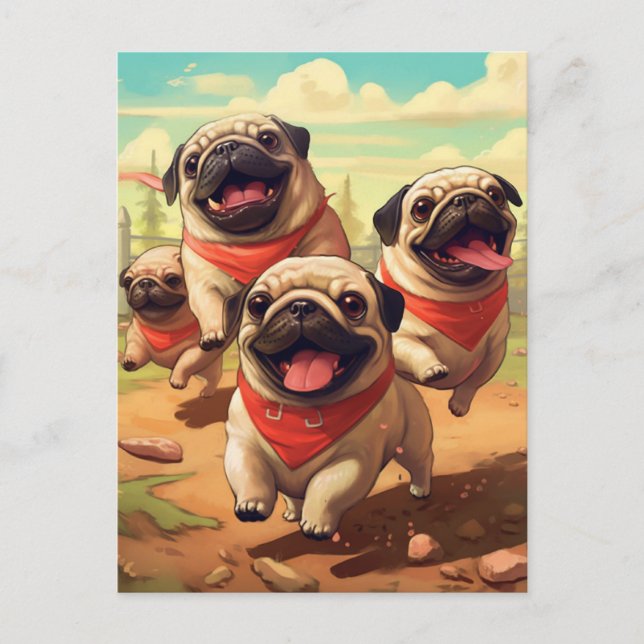 Happy Grumble von Mops Postkarte (Vorderseite)