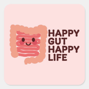 Happy Gut, glückliches Leben - Niedliches Lächeln Quadratischer Aufkleber